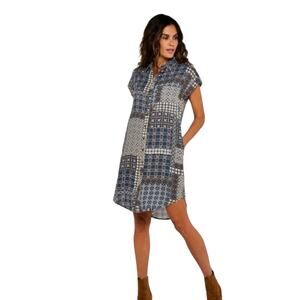 Apricot Patchwork Shirt Mini Dress Women's Size 10 Casual Boho Retro Inspired